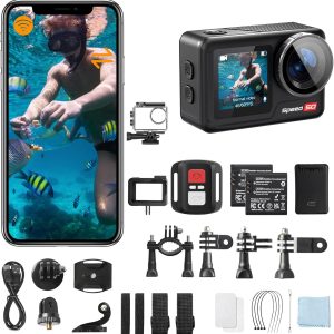 Action Camera Speed 50 4K60FPS 30MP WiFi with 2" Touch Screen EIS 5X Zoom Remote Control,Bare Machine Waterproof 33FT with Waterproof Case 131FT, 2x1550mAh Battery, Vlog Camera