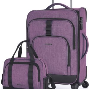 BAGSMART Expandable 20 inch Carry on Luggage Airline Approved, Lightweight Carry on Suitcase with Spinner Wheels, Family Travel Suitcase Set with Duffle Bag - Purple
