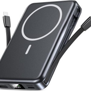 for Magsafe Battery Pack, 5 in 1 Portable Charger with Built in Cable, Magnetic 10000mAh Power Bank, USB-C Fast Charging Slim Travel Battery Pack with LED Display, Compatible with iPhone 16/15/14/13