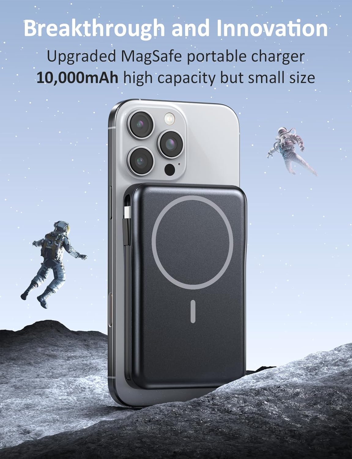 for Magsafe Battery Pack, 5 in 1 Portable Charger with Built in Cable, Magnetic 10000mAh Power Bank, USB-C Fast Charging Slim Travel Battery Pack with LED Display, Compatible with iPhone 16/15/14/13 - Image 3