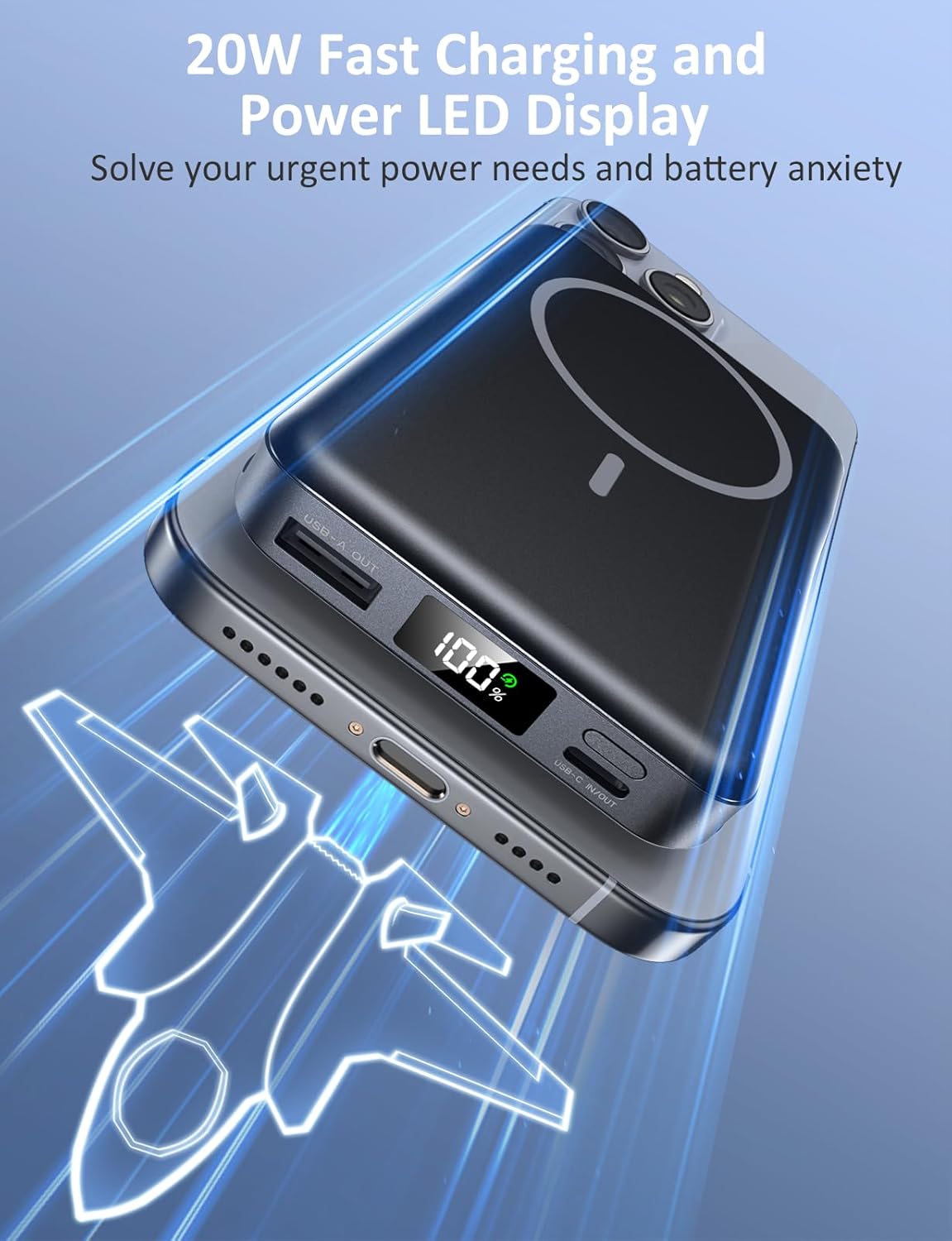 for Magsafe Battery Pack, 5 in 1 Portable Charger with Built in Cable, Magnetic 10000mAh Power Bank, USB-C Fast Charging Slim Travel Battery Pack with LED Display, Compatible with iPhone 16/15/14/13 - Image 4