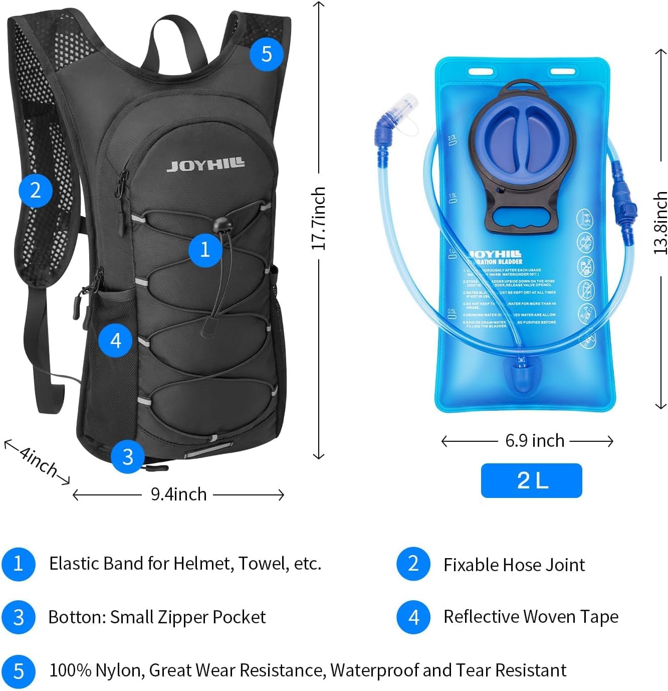 JOYHILL TPU Hydration Bladder,1.5L 2L 3L Water Bladder for Hiking Backpack BPA Free Leak Proof Hydration Pack - Image 3