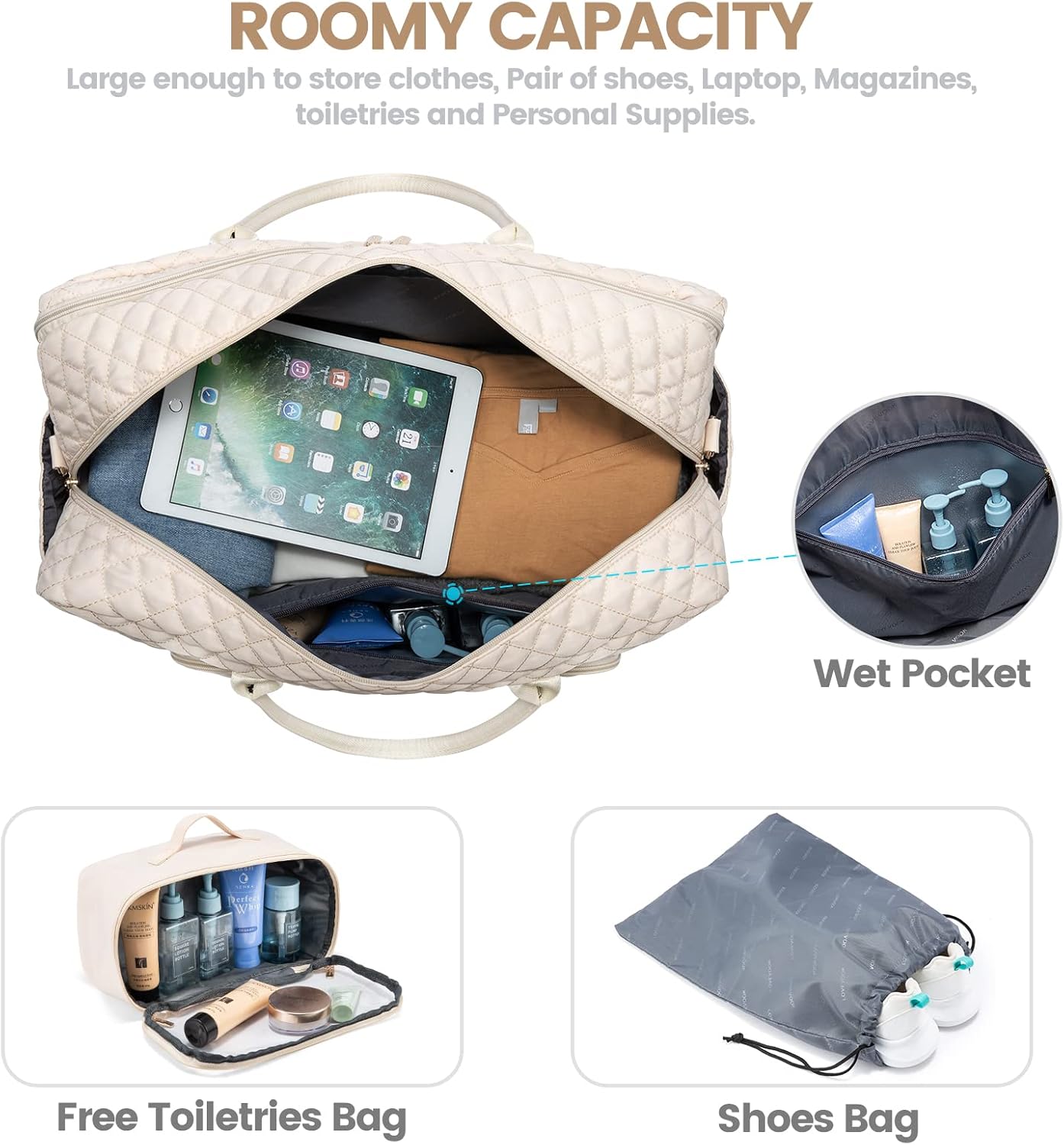 LOVEVOOK Travel Duffle Bag, Weekender Bag for Women with Toiletry Bag Carry on Overnight Bag with Laptop Compartment, Yoga Gym Bag with Wet Pocket Shoe Bag, Hospital Bag for Labor and Delivery - Image 4