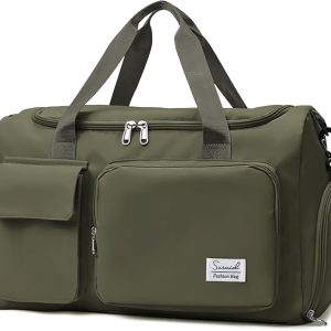 Travel Duffel Bag with Shoes Compartment Sports Gym Bag with Dry Wet Separated Pocket for Men and Women, Overnight Bag Weekender Bag Training Handbag Yoga Bag - Olive Green