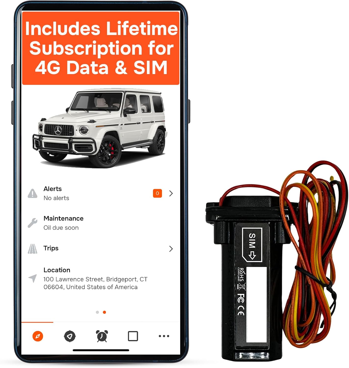 Wired GPS Tracker for Vehicles No Monthly Fee, No Subscription, 4G SIM and Data Included, Business Fleets, Quick Installation, Speeding Alerts, Trip History, USA Developed, Moto Watchdog