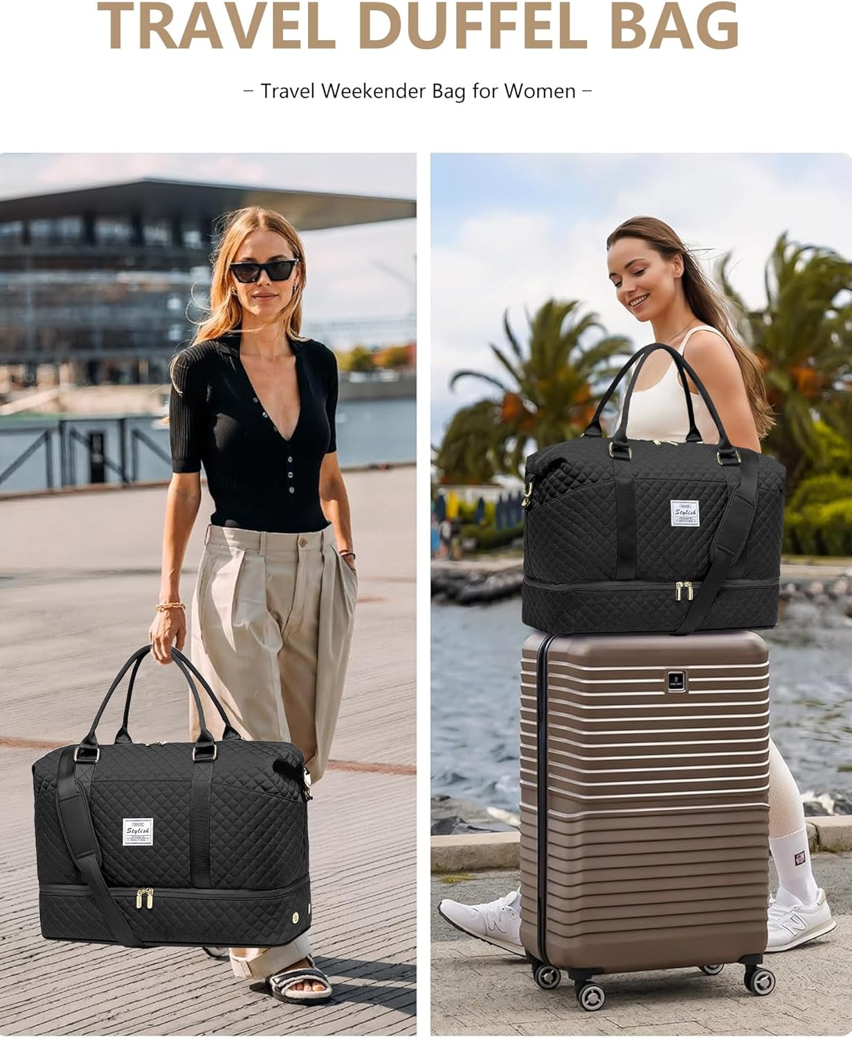 Women Weekender Travel Duffle Bags: Duffel Overnight Bag with Shoe Compartment Large Carry on Tote Bag Toiletry Bag Weekend Yoga Gym Bags with Wet Pocket Hospital Bags for Labor and Delivery Black - Image 8